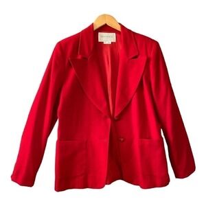 Hugo Buscati VTG Women's Red 100% Wool Crepe Lined Long Career Blazer Jacket 14